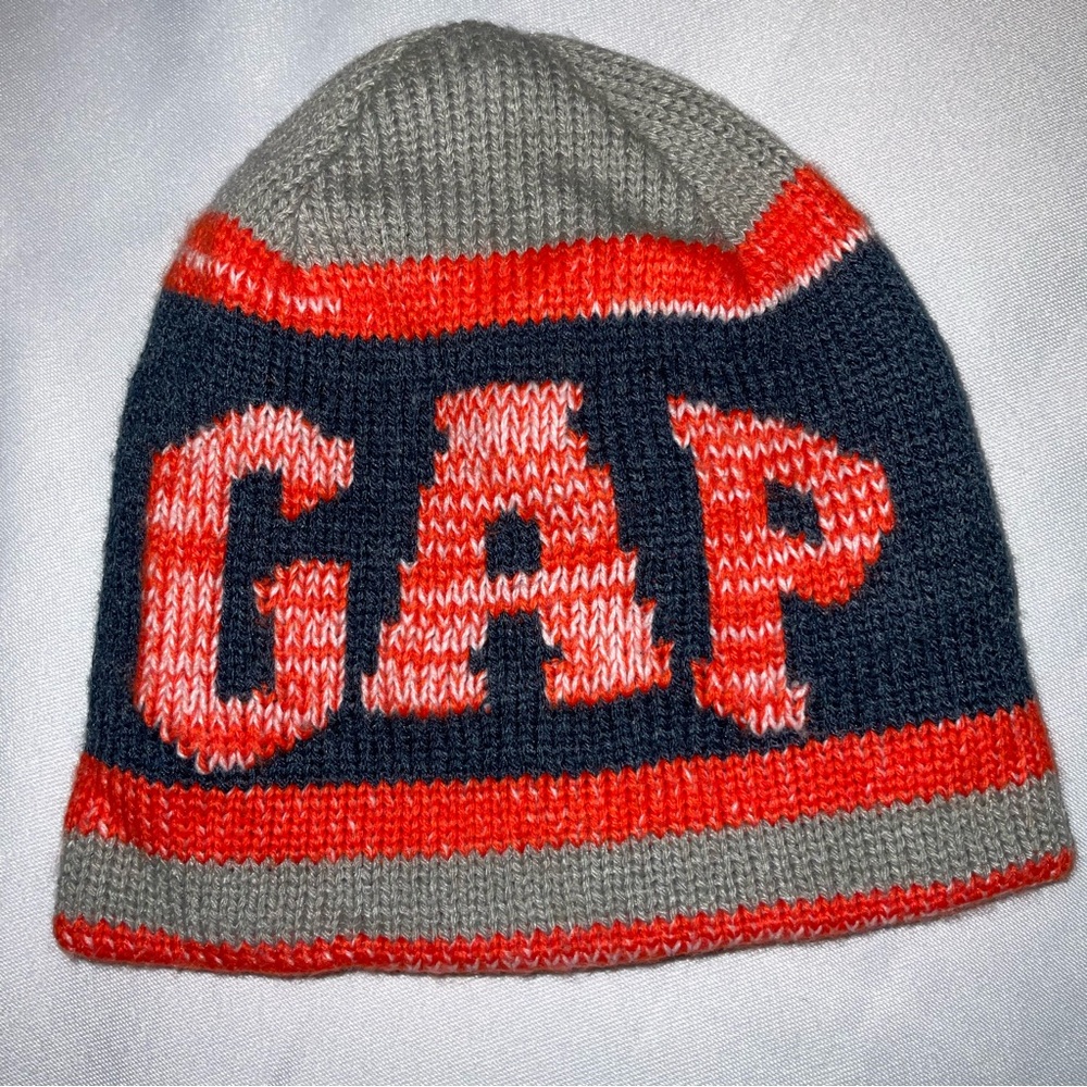BabyGap Boys XS/S 12/24 Mo. Reversible Winter Beanie Hat Grey/Orange Knit Toque